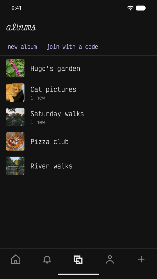 Shared albums, with a photo from each