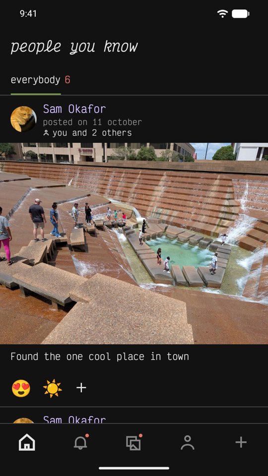 The feed, with a photo a friend shared with you and two others